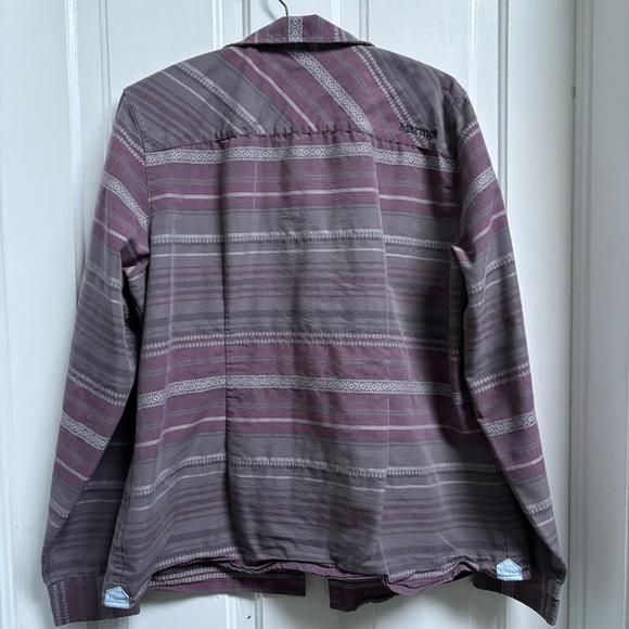 WOMENS MARMOT WOVEN GRAY STRIPE BUTTON DOWN COLLARED FLANNEL SHIRT SIZE XL - Picture 2 of 10